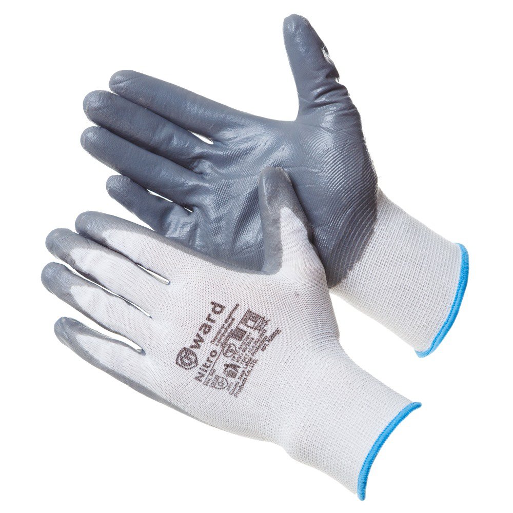 Перчатки из белого нейлона с серым нитриловым покрытием B-класса Nitro