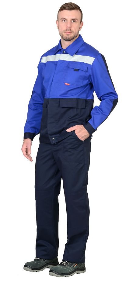 Костюм COTTON летний (куртка, брюки) т.синий с васильковым 100% х/б, МВО